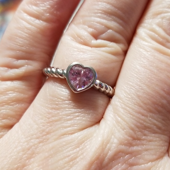 Sterling Silver .925 Pink Heart CZ Ring - Picture 4 of 8